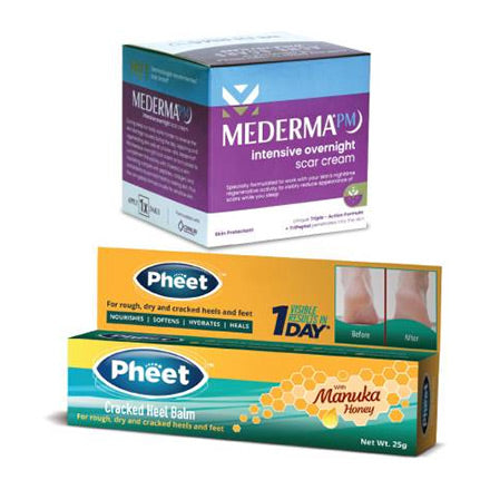MEDERMA PM Overnight Acne Scar Removal Cream 10g & Pheet Cracked Heel Balm 50g (60 g)